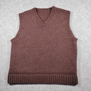 Vintage River Woods Mens Wool Blend V-Neck Sweater Vest Brown Made in USA Size L